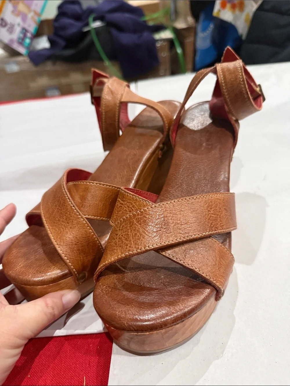 BED|STU Brown Leather Platform Sandals with Ankle Strap